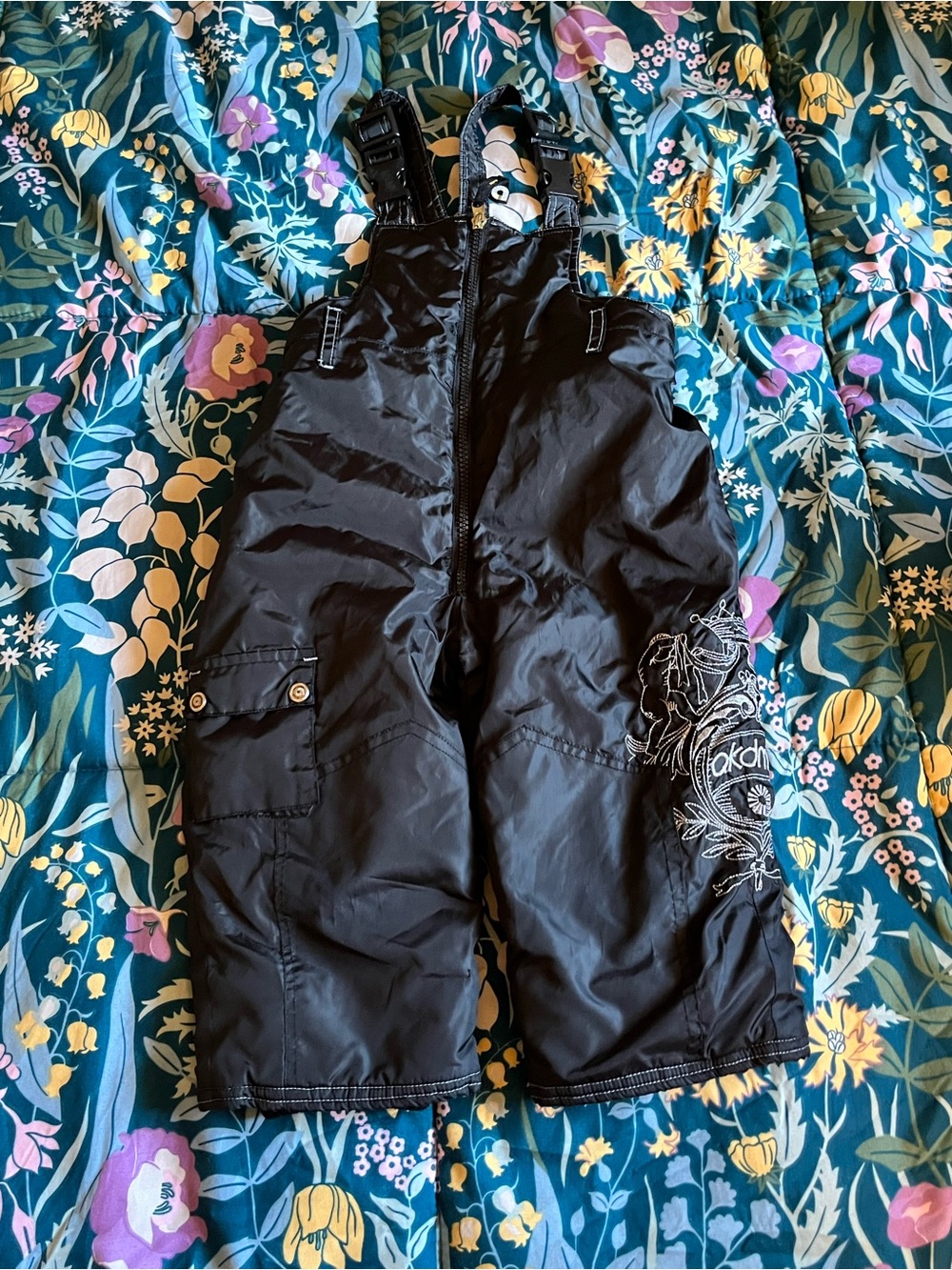 Akademiks Black Kids Snow Overalls with White Embroidery Size 24 Months
